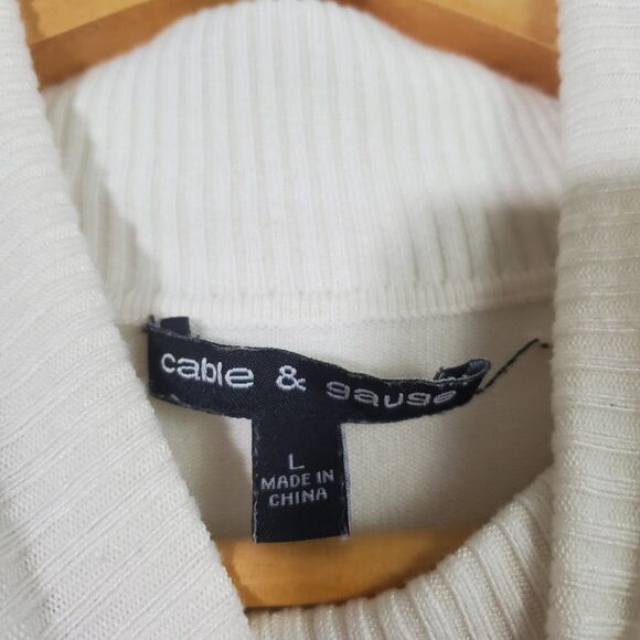 Cable & Gauge Sweater Large White Turtleneck Sleeveless Capsule Wardrobe Minimal - Picture 8 of 12